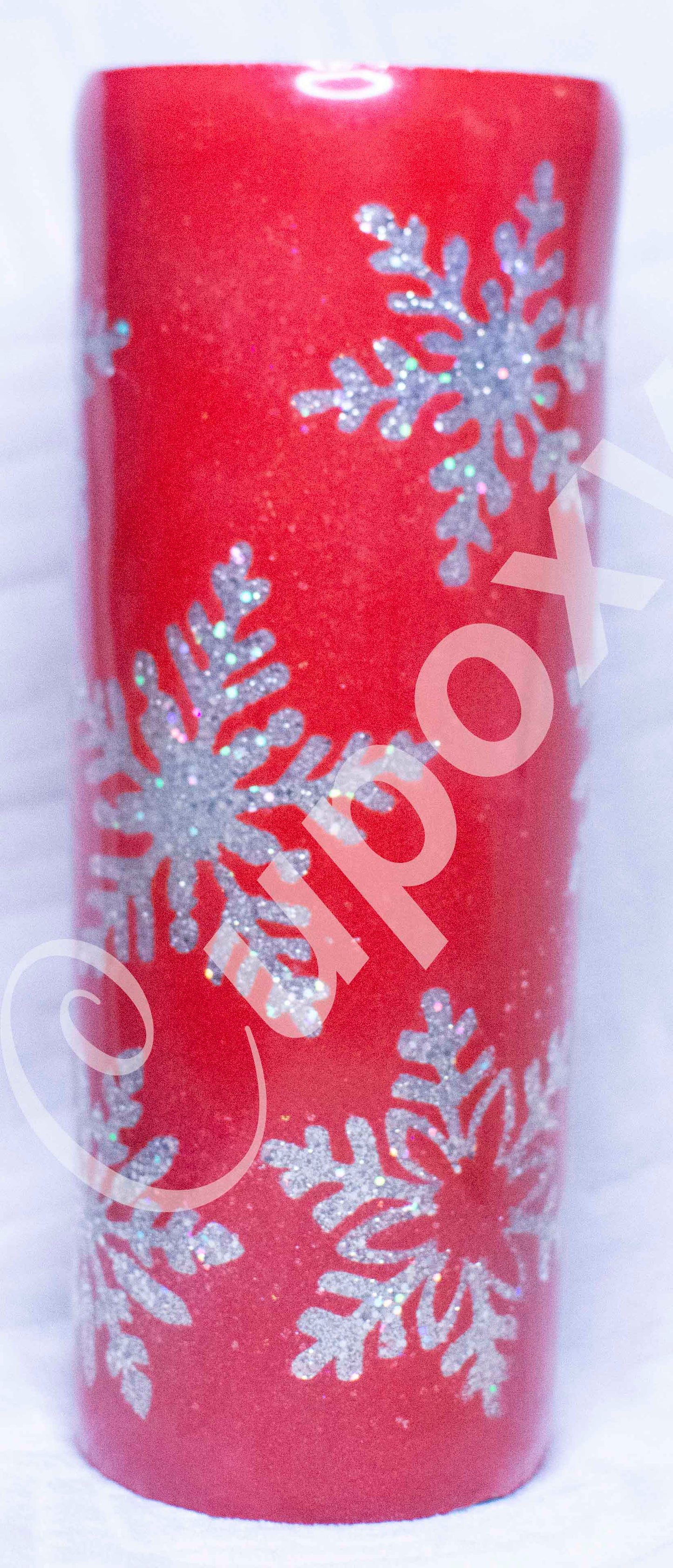 Red with Glitter Snowflakes Skinny Tumbler